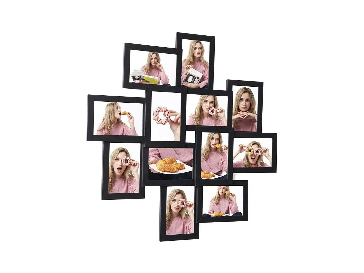 Moldura fotográfica com capacidade para 12 fotos de 10 x 15 cm requer montagem painel de vidro preto 12_0002566