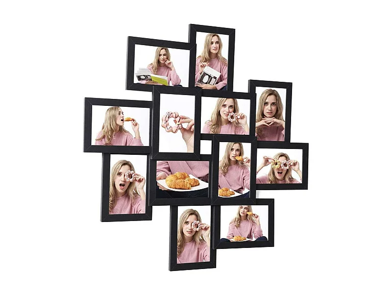 Moldura fotográfica com capacidade para 12 fotos de 10 x 15 cm requer montagem painel de vidro preto 12_0002566