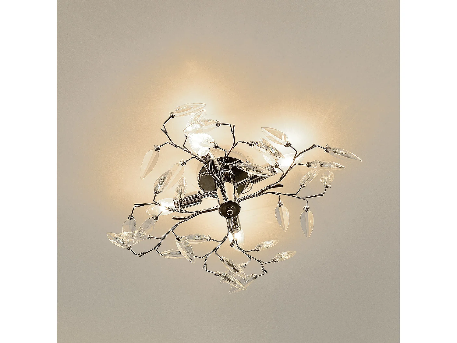 Plafonnier cristal suspension luminaire design LED diamètre 47,5 cm métal chrome argent 03_0005930