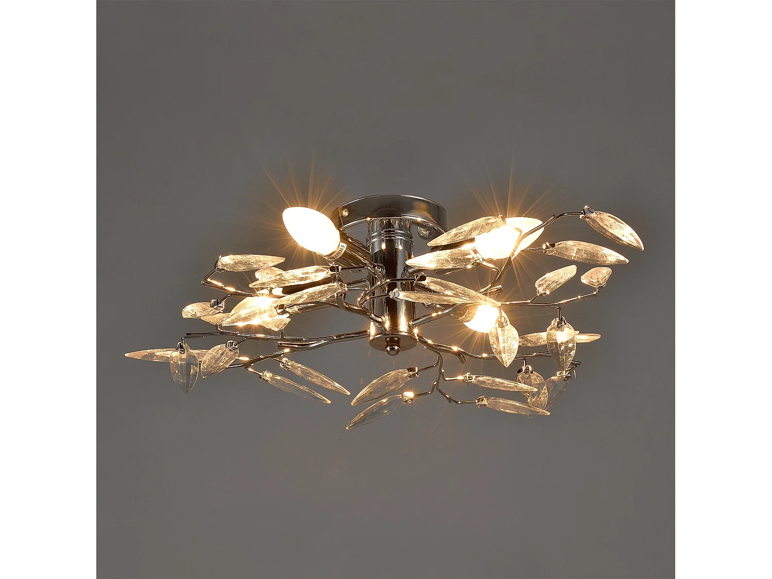 Plafonnier cristal suspension luminaire design LED diamètre 47,5 cm métal chrome argent 03_0005930