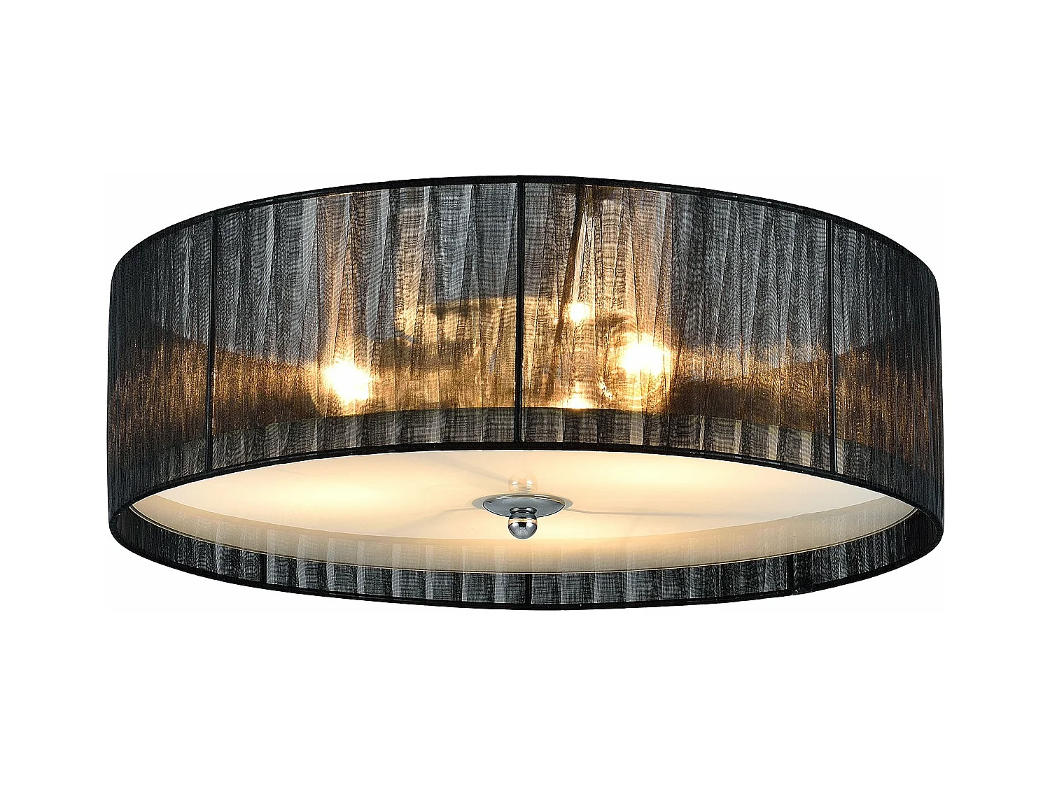 Plafonnier moderne lustre design lampe à suspension salon diamètre 40 cm tissu verre noir blanc 03_0005937