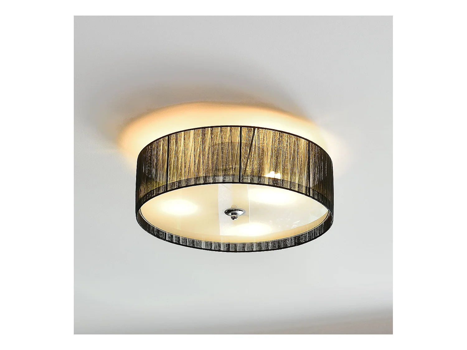 Plafonnier moderne lustre design lampe à suspension salon diamètre 40 cm tissu verre noir blanc 03_0005937