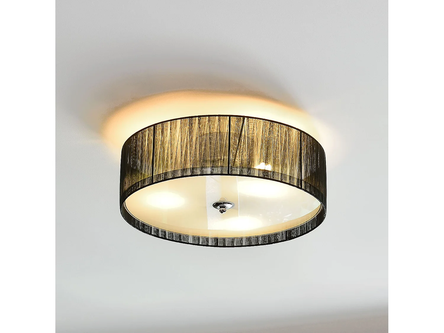 Plafonnier moderne lustre design lampe à suspension salon diamètre 40 cm tissu verre noir blanc 03_0005937