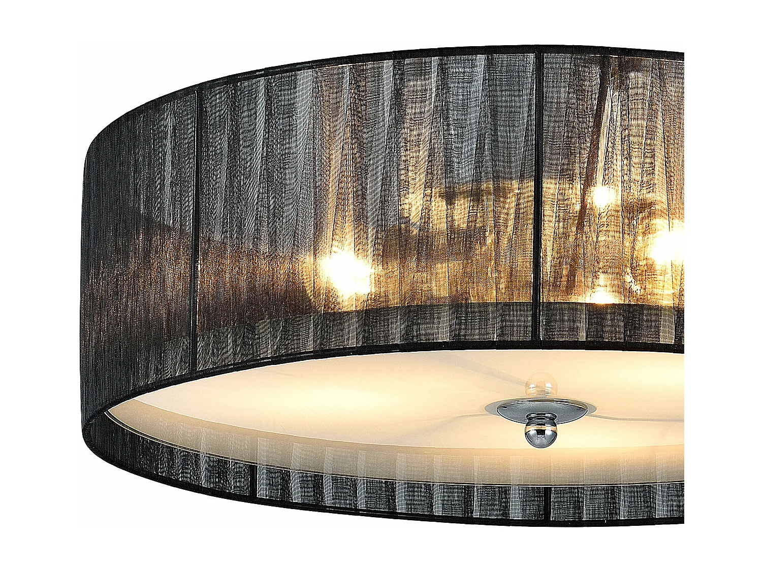 Plafonnier moderne lustre design lampe à suspension salon diamètre 40 cm tissu verre noir blanc 03_0005937