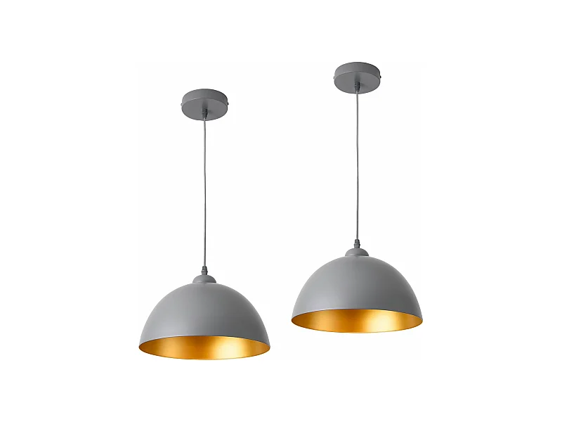 Lot de 2 lampes à suspension hauteur réglable métal diamètre 30 cm gris doré 03_0005762