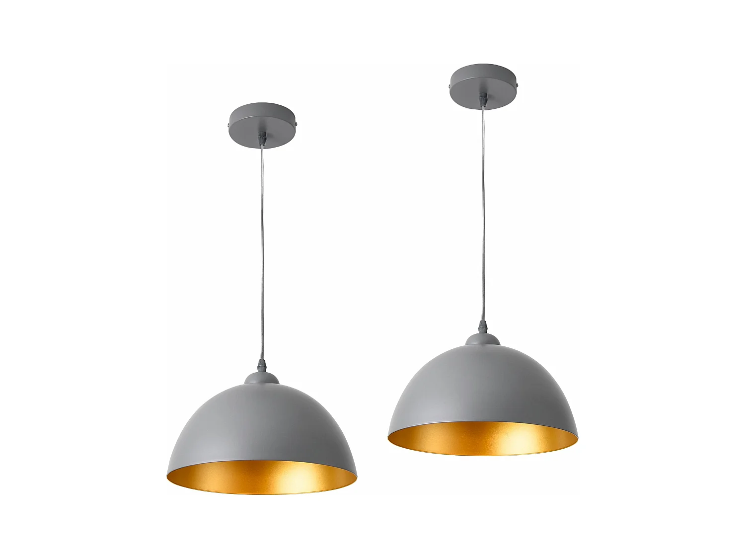Lot de 2 lampes à suspension hauteur réglable métal diamètre 30 cm gris doré 03_0005762