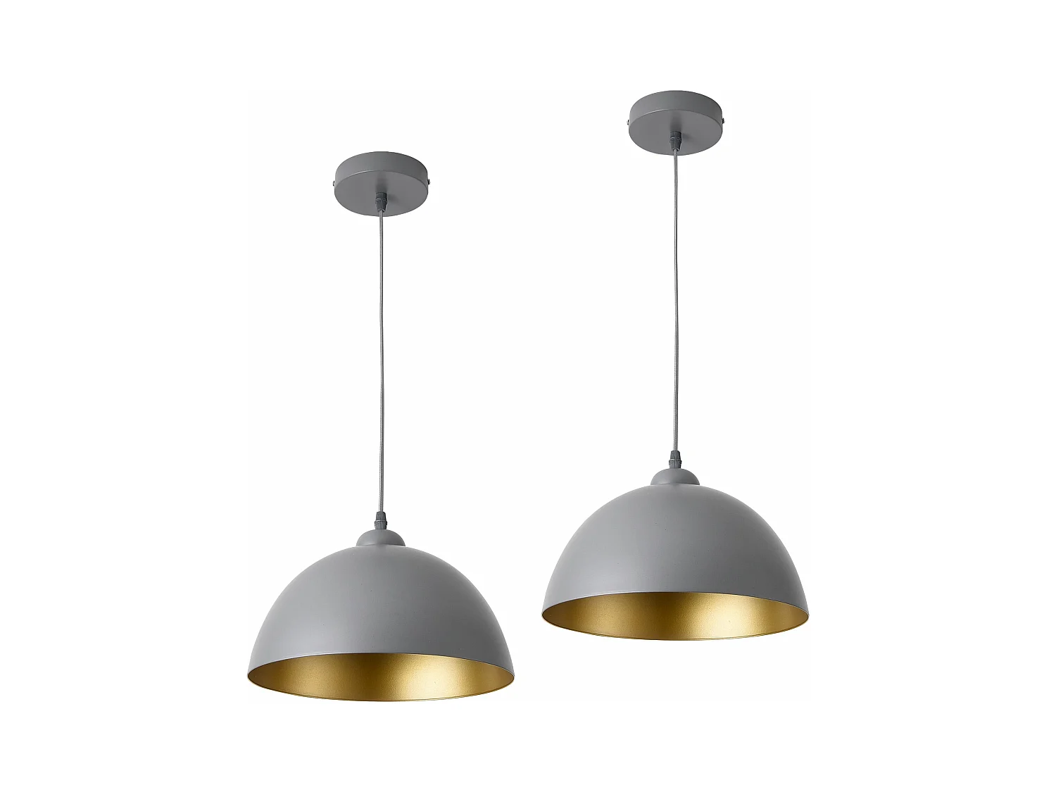 Lot de 2 lampes à suspension hauteur réglable métal diamètre 30 cm gris doré 03_0005762