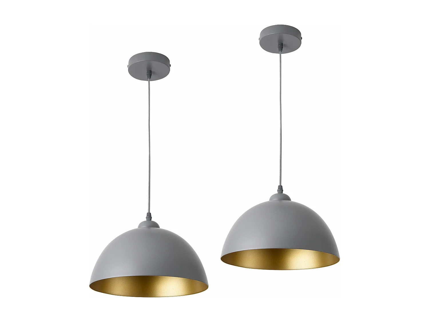 Lot de 2 lampes à suspension hauteur réglable métal diamètre 30 cm gris doré 03_0005762