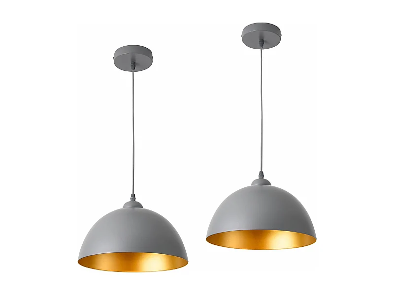 Lot de 2 lampes à suspension hauteur réglable métal diamètre 30 cm gris doré 03_0005762