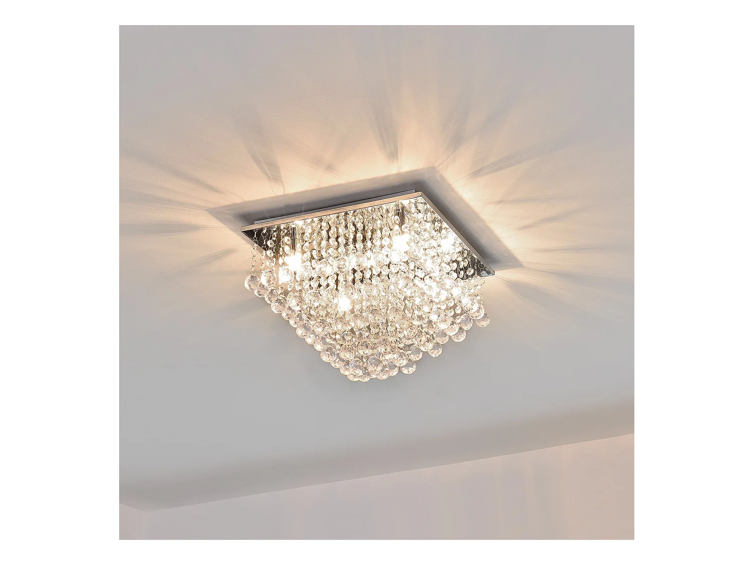 Plafonnier lampe de plafond aluminium cristal artistique 38 x 38 cm chrome et blanc 03_0003212