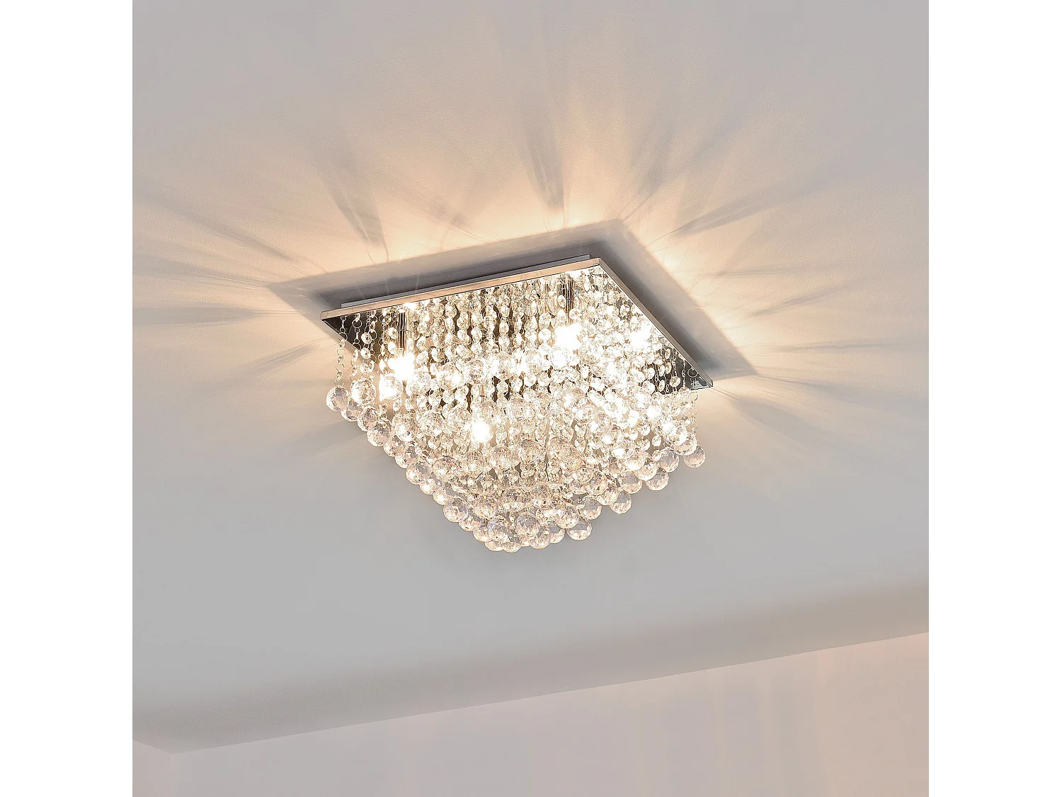 Plafonnier lampe de plafond aluminium cristal artistique 38 x 38 cm chrome et blanc 03_0003212