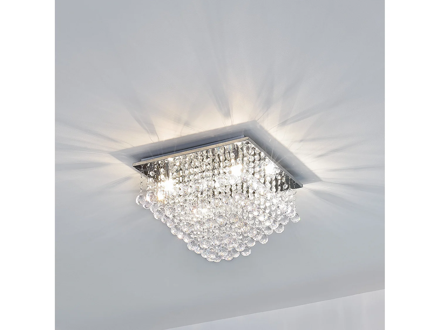 Plafonnier lampe de plafond aluminium cristal artistique 38 x 38 cm chrome et blanc 03_0003212