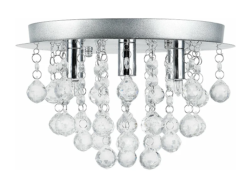 Luminaire suspendu plafonnier métal et cristal artistique chrome argent 3 x G9 diamètre 28 cm 03_0002811