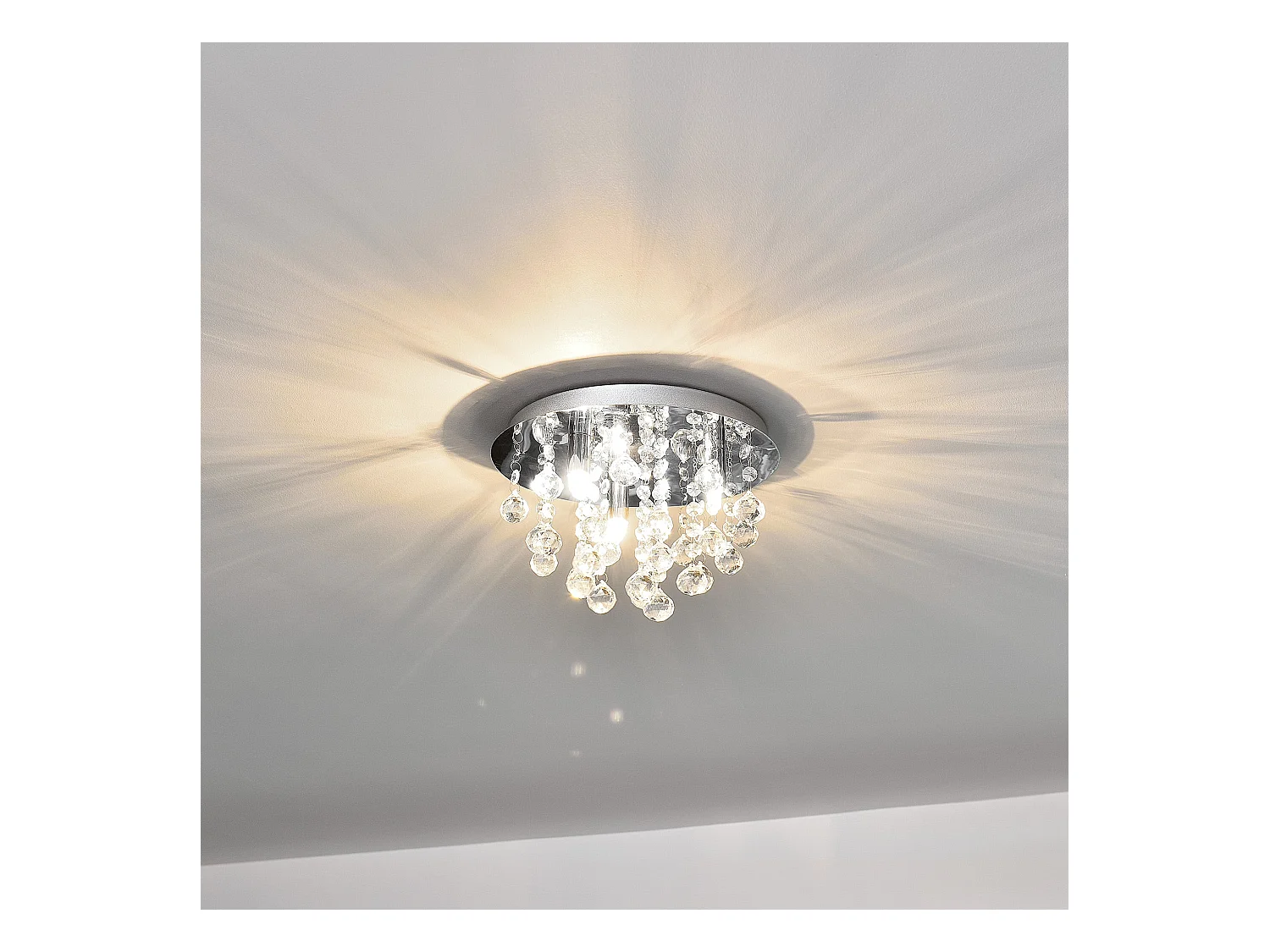 Luminaire suspendu plafonnier métal et cristal artistique chrome argent 3 x G9 diamètre 28 cm 03_0002811