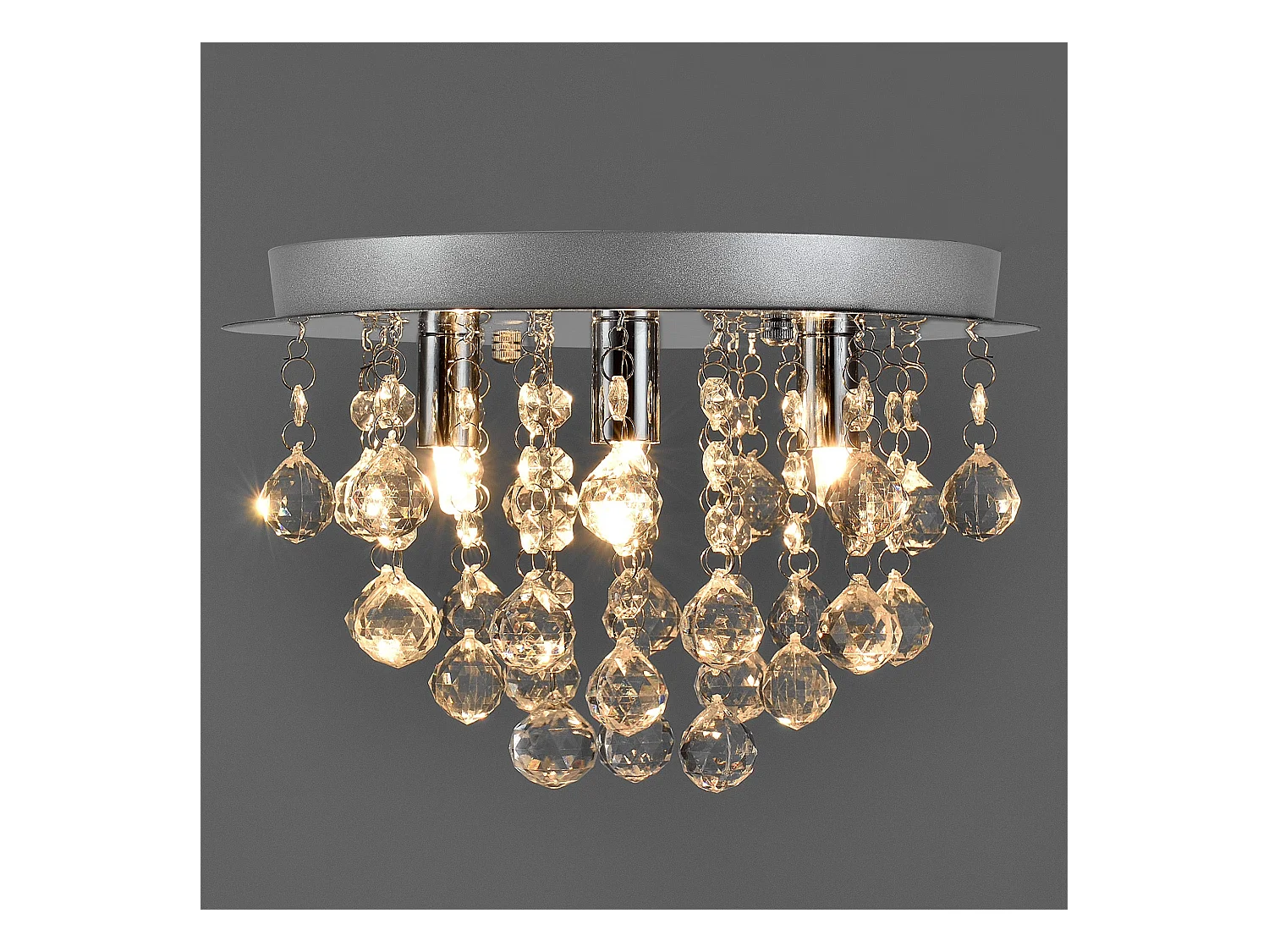 Luminaire suspendu plafonnier métal et cristal artistique chrome argent 3 x G9 diamètre 28 cm 03_0002811