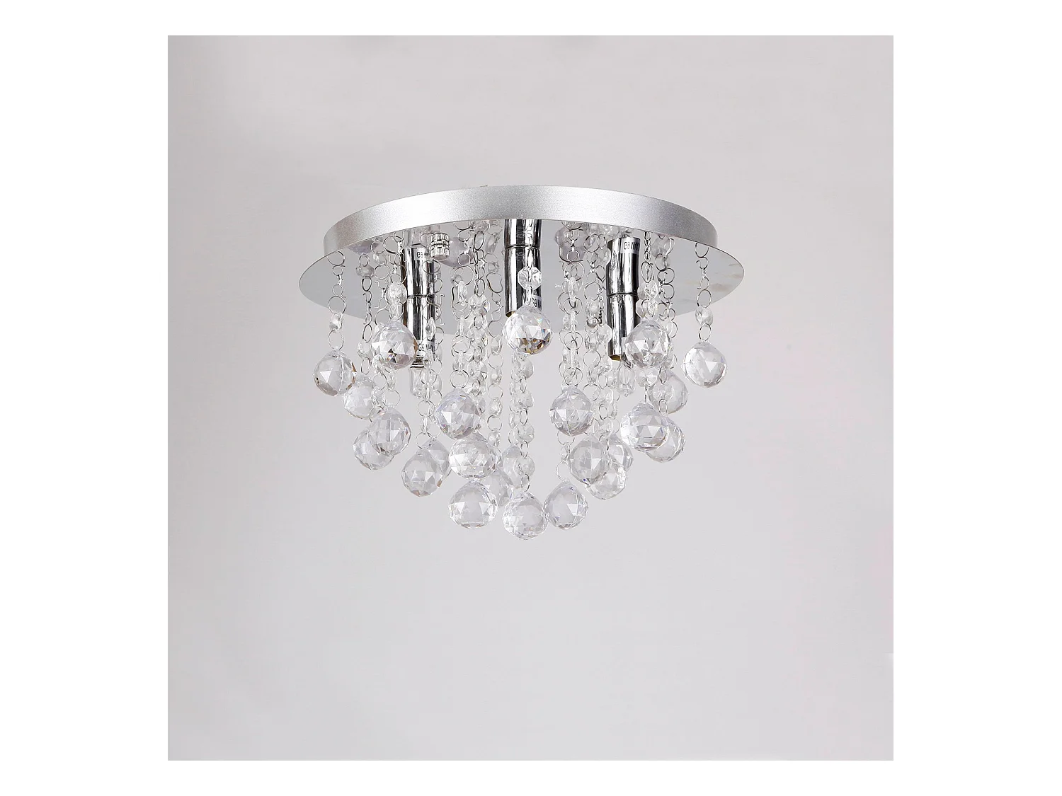 Luminaire suspendu plafonnier métal et cristal artistique chrome argent 3 x G9 diamètre 28 cm 03_0002811