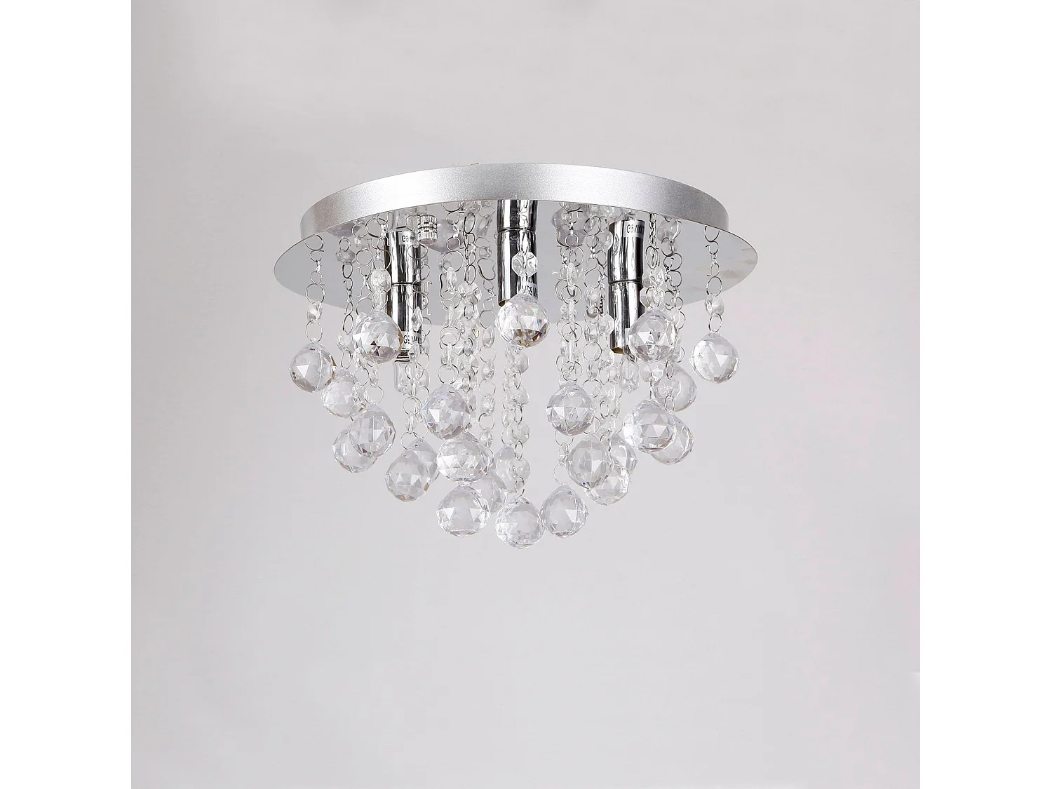 Luminaire suspendu plafonnier métal et cristal artistique chrome argent 3 x G9 diamètre 28 cm 03_0002811