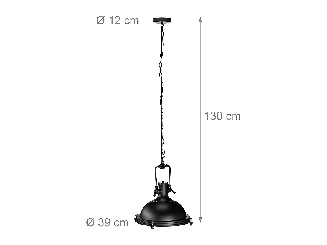 Lampe à suspension style industriel fer verre opale luminaire plafond abat jour rond noir 13_0001370_2