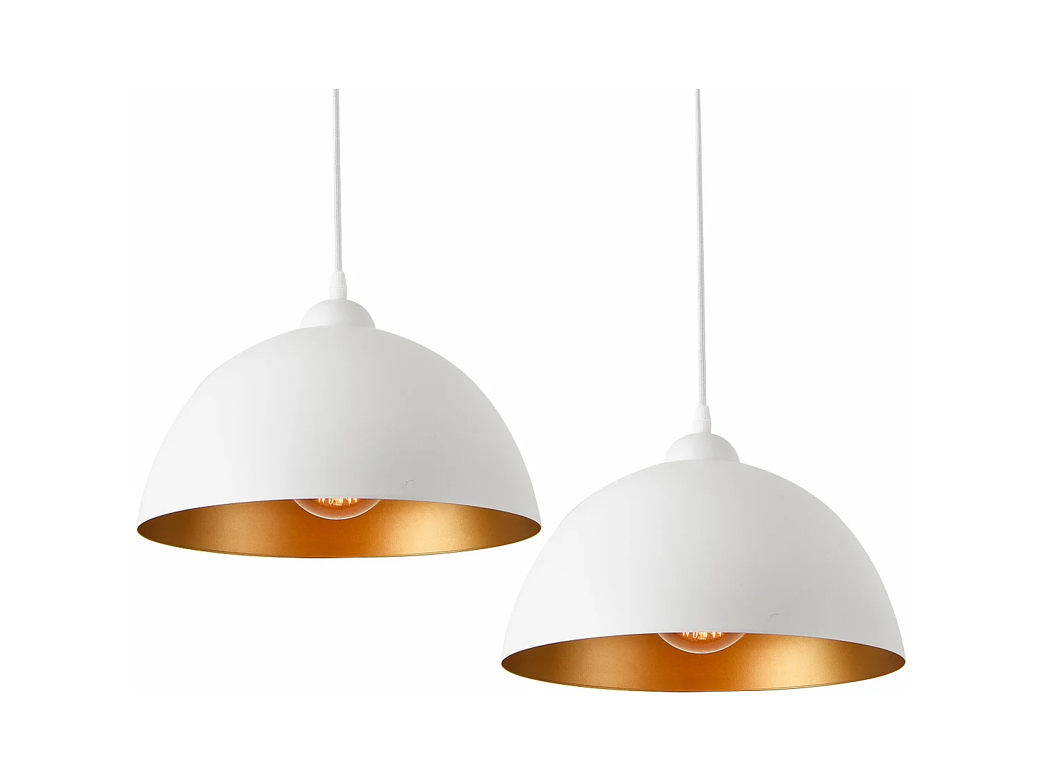 Lot de 2 lampes à suspension éclairage intérieur hauteur réglable métal diamètre 30 cm blanc doré 03_0005760