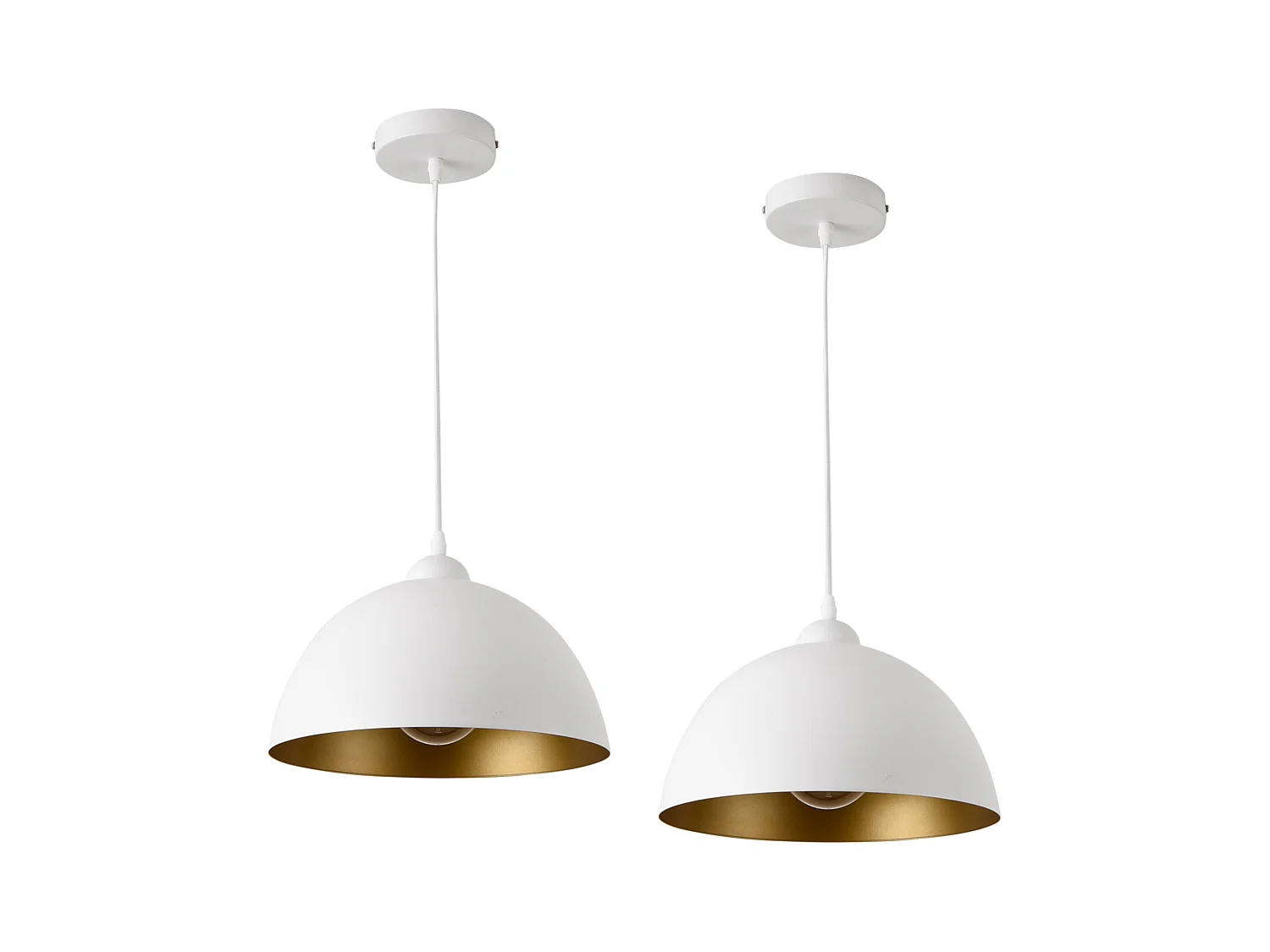 Lot de 2 lampes à suspension éclairage intérieur hauteur réglable métal diamètre 30 cm blanc doré 03_0005760