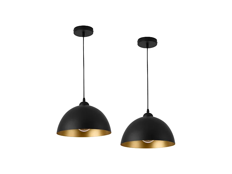 Lot de 2 lampes à suspension éclairage intérieur hauteur réglable métal diamètre 30 cm noir doré 03_0005761