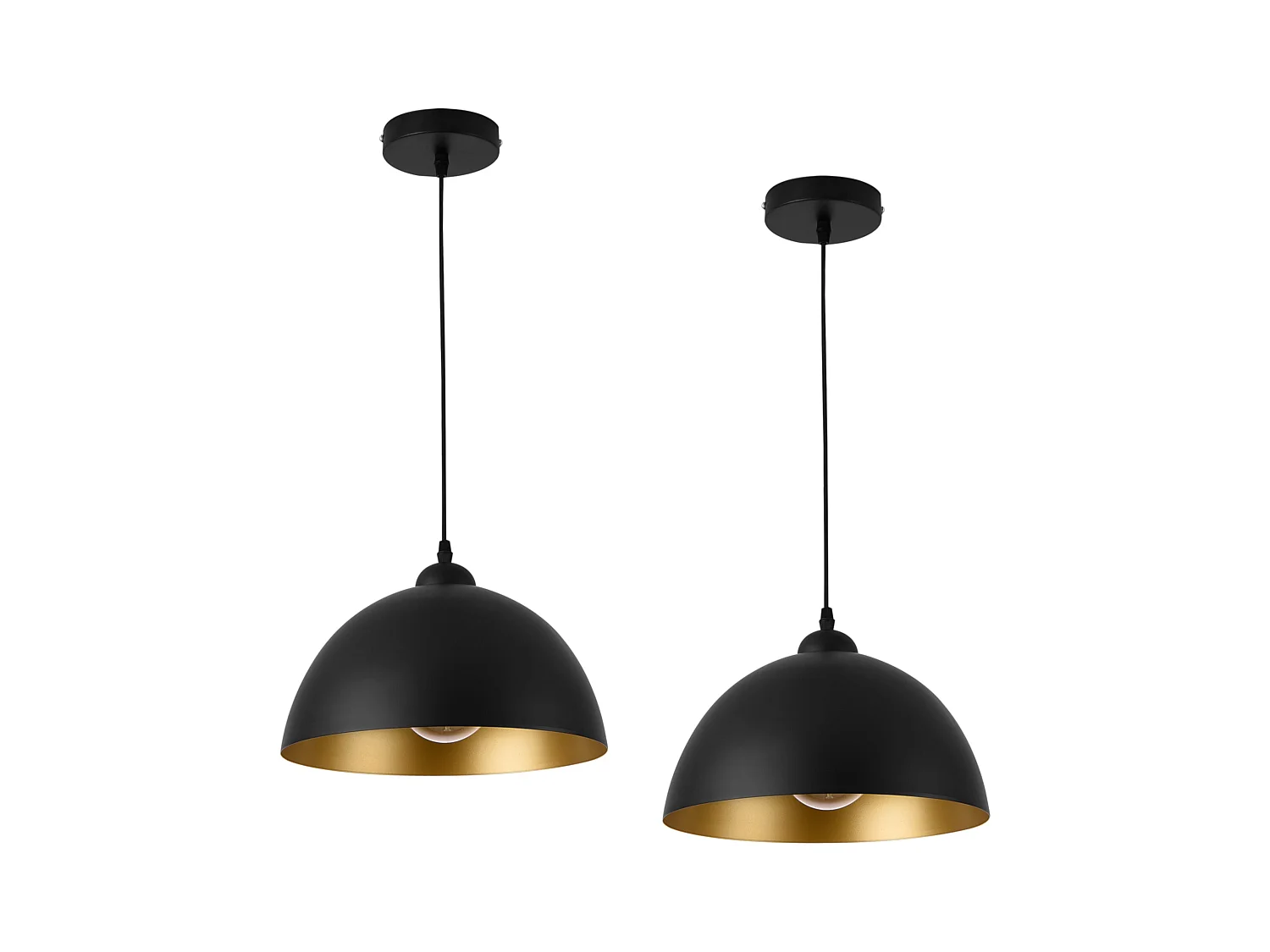 Lot de 2 lampes à suspension éclairage intérieur hauteur réglable métal diamètre 30 cm noir doré 03_0005761