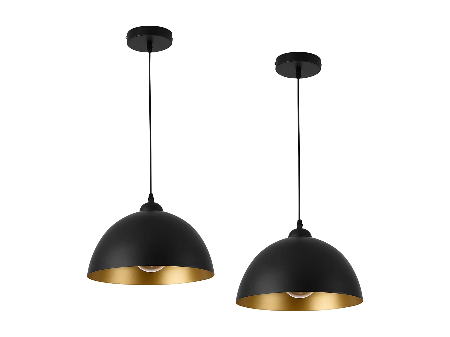 Lot de 2 lampes à suspension éclairage intérieur hauteur réglable métal diamètre 30 cm noir doré 03_0005761