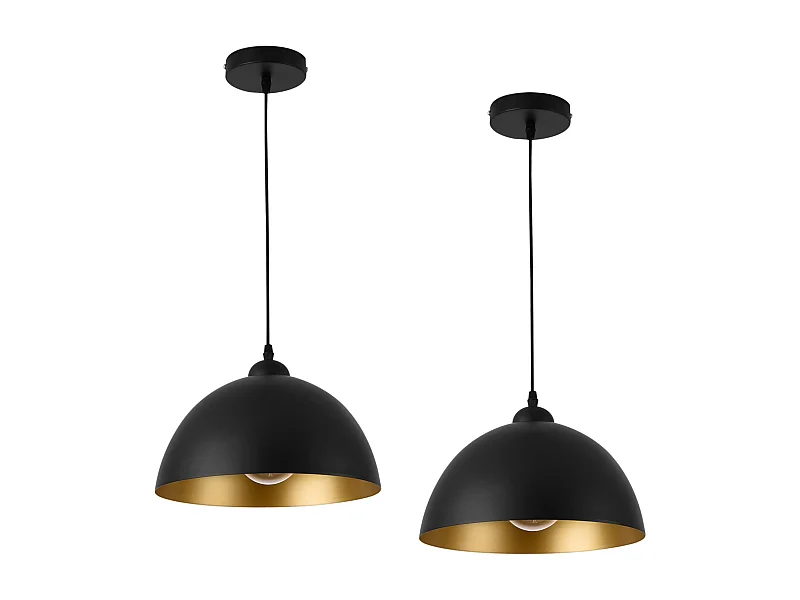 Lot de 2 lampes à suspension éclairage intérieur hauteur réglable métal diamètre 30 cm noir doré 03_0005761