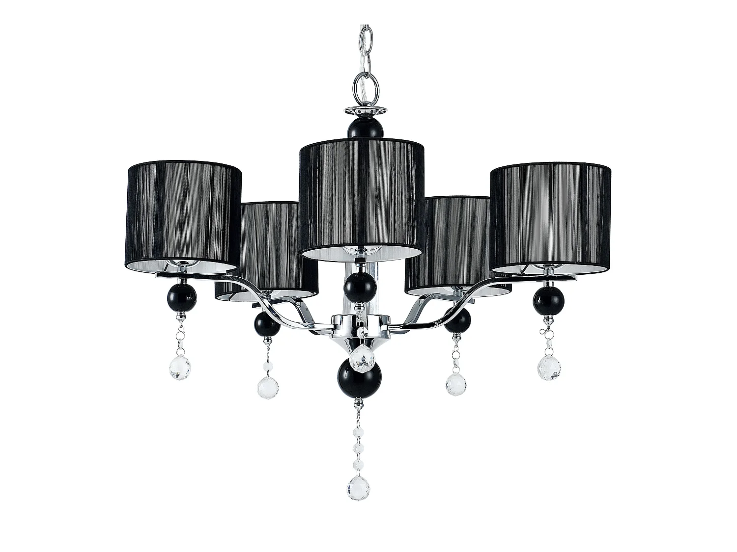 Lustre élégant lampe à suspendre design pour salon aluminium plastique cristal synthétique 5 x e14 diamètre 64 cm chrome noir 03_0005814