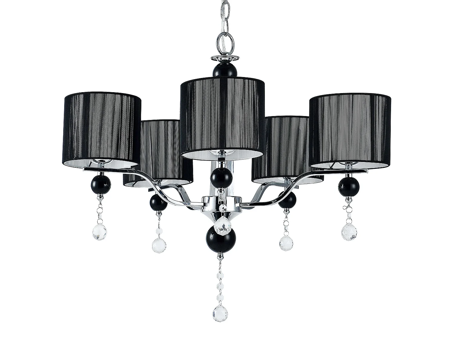 Lustre élégant lampe à suspendre design pour salon aluminium plastique cristal synthétique 5 x e14 diamètre 64 cm chrome noir 03_0005814