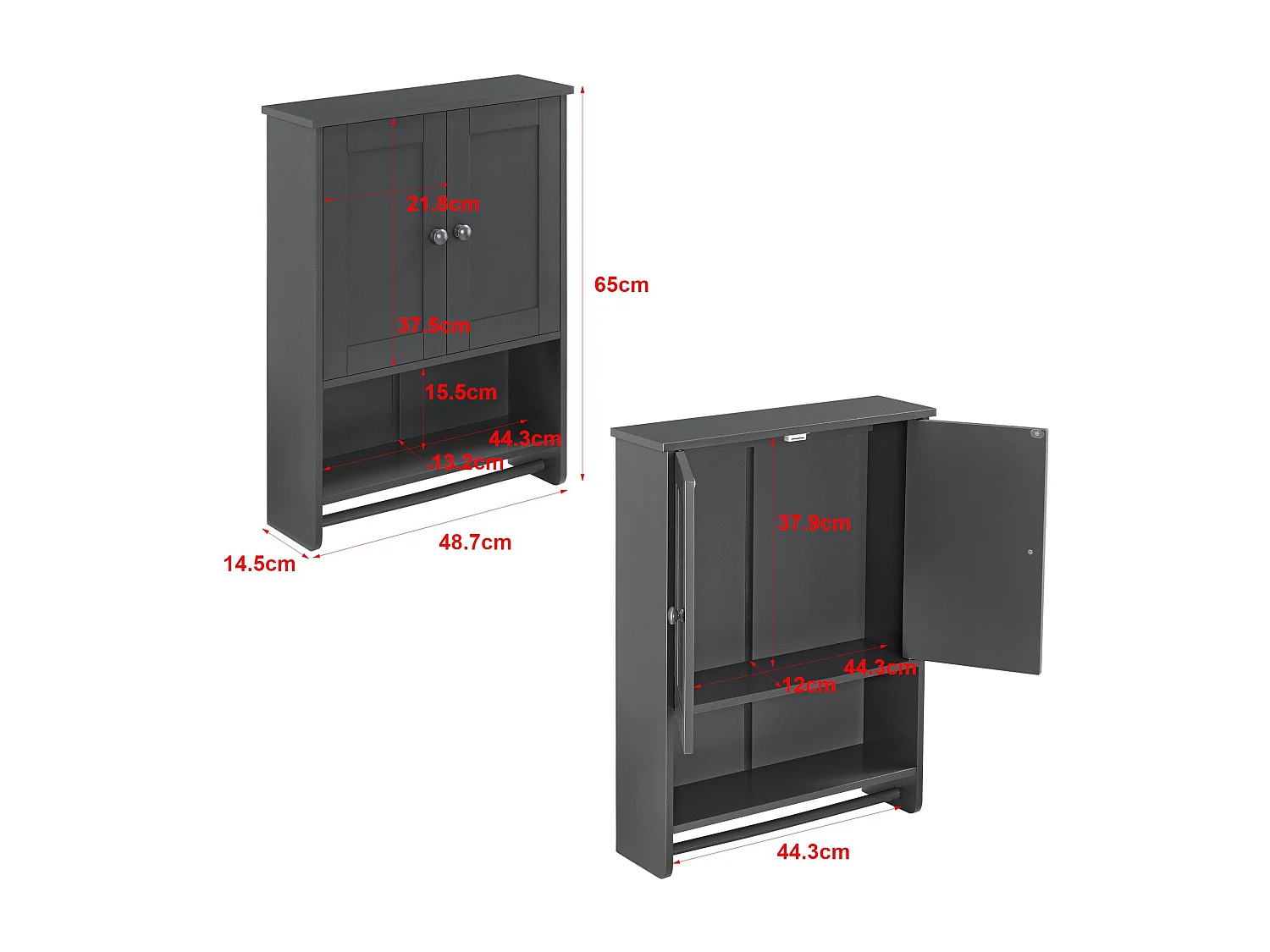 Mobile bagno contenitore pensile con porta asciugamani 2 ante MDF 65 cm grigio 03_0005926