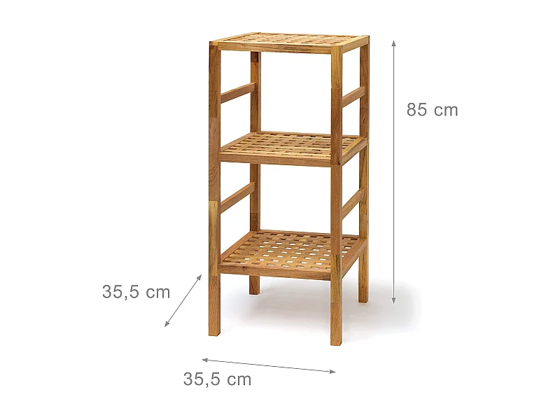 Estantería de baño de madera de nogal, 3 niveles, estantes decorativos, estilo escandinavo, cocina, pasillo, sauna, marrón 13_0001106