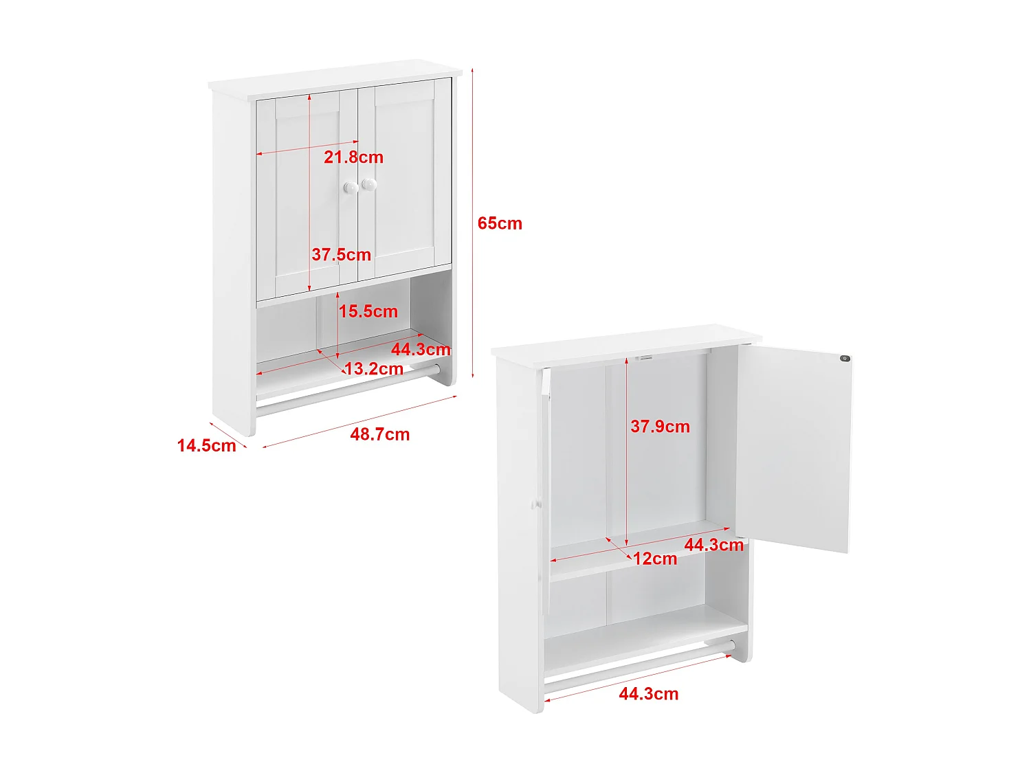 Armario de pared con toallero mueble de baño de diseño mueble de almacenaje colgante con 2 puertas MDF 65 cm blanco 03_0005925