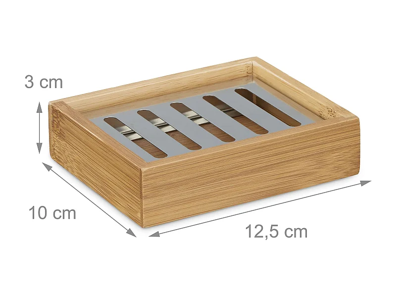 Saboneteira retangular de bambu com grade de aço inoxidável para sabonete natural 13_0002237