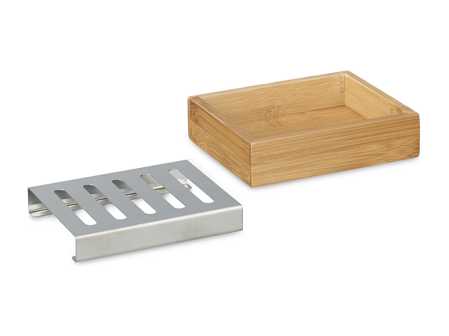 Jabonera rectangular de bambú con soporte de rejilla de acero inoxidable para jabón de baño natural 13_0002237