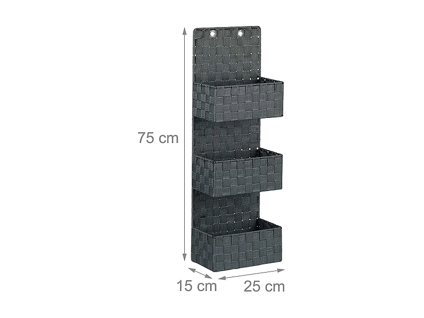 Tecido organizador de porta de banheiro para pendurar armazenamento de parede para pendurar 3 compartimentos 75 cm metal e polipropileno cinza 13_0001736