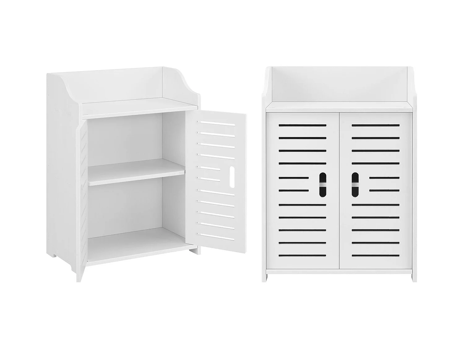 Mobile da bagno di design con ripiani mobile contenitore con 2 ante in legno composito 62 cm bianco 03_0005832