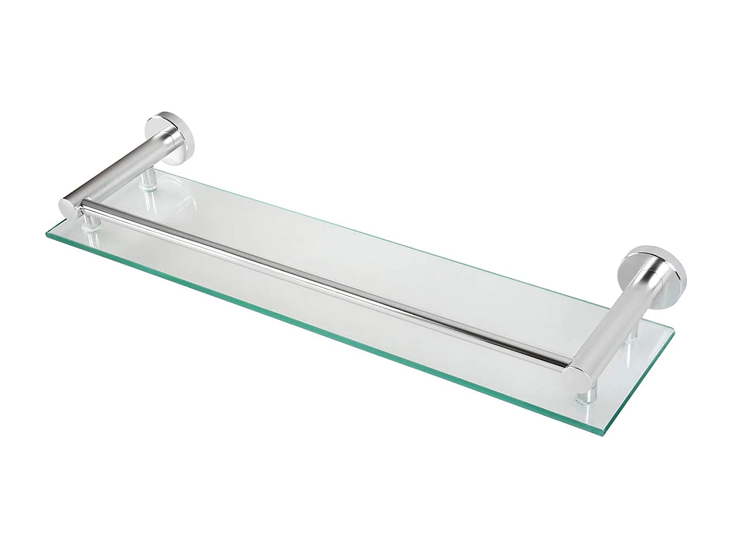 Estante de baño de pared en vidrio templado y aluminio ancho 50 cm herrajes de montaje incluidos estante de baño plateado 01_0000094