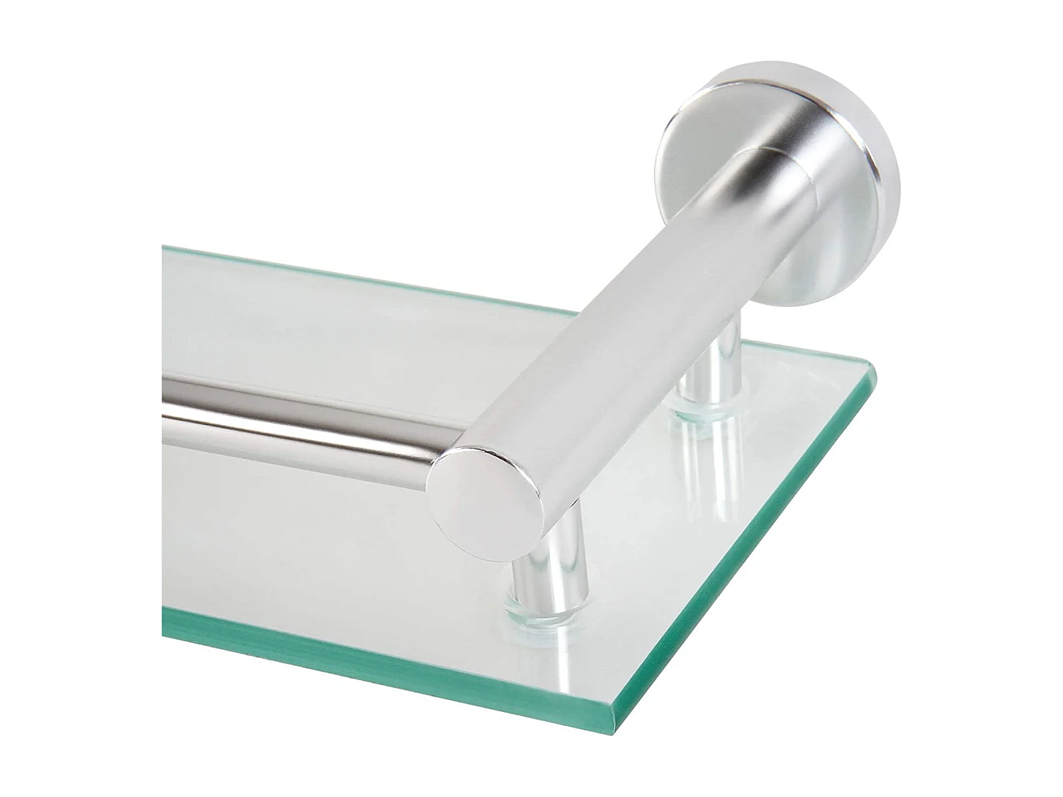 Estante de baño de pared en vidrio templado y aluminio ancho 50 cm herrajes de montaje incluidos estante de baño plateado 01_0000094