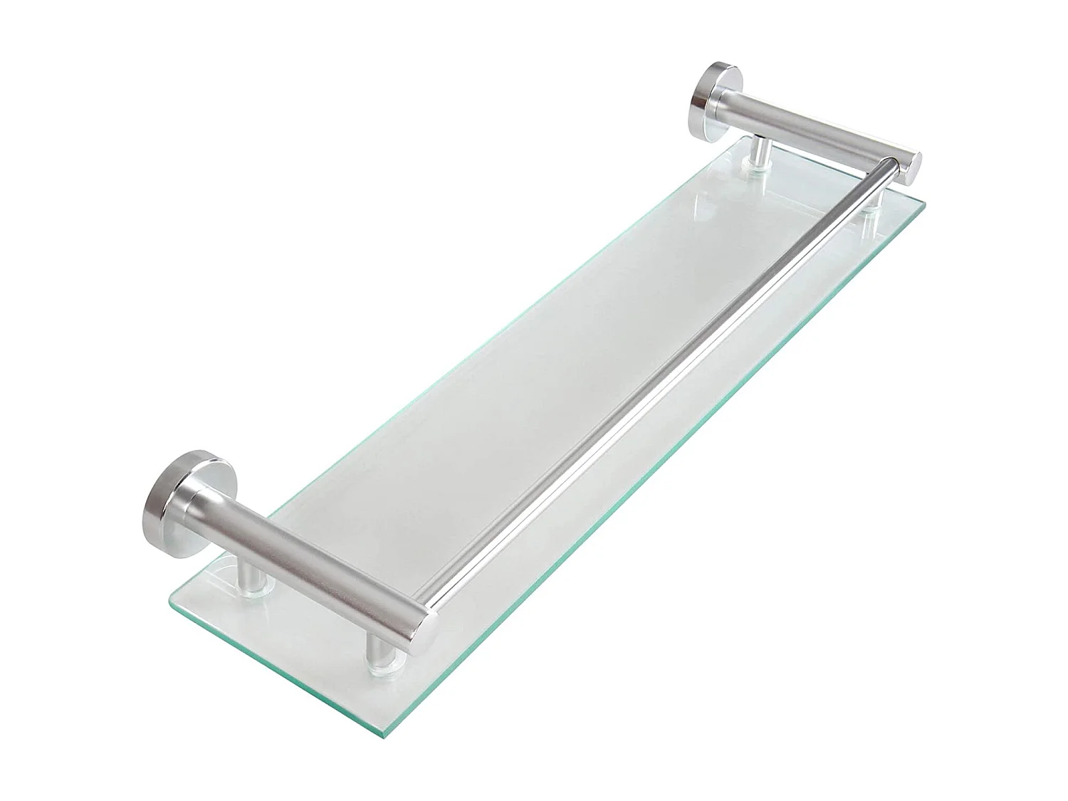Estante de baño de pared en vidrio templado y aluminio ancho 50 cm herrajes de montaje incluidos estante de baño plateado 01_0000094