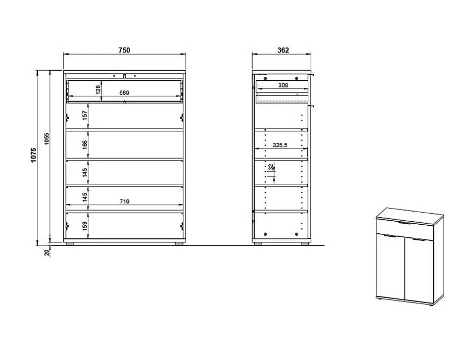 Schuhschrank in Wildeichefarben 75 cm breit