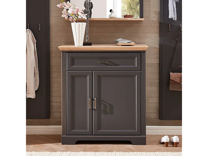 Garderoben Schuhschrank in Dunkelgrau und Eichefarben Landhausstil
