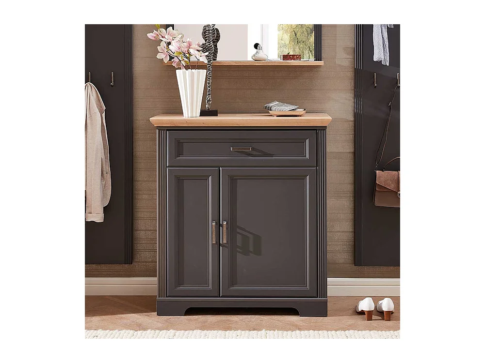 Garderoben Schuhschrank in Dunkelgrau und Eichefarben Landhausstil