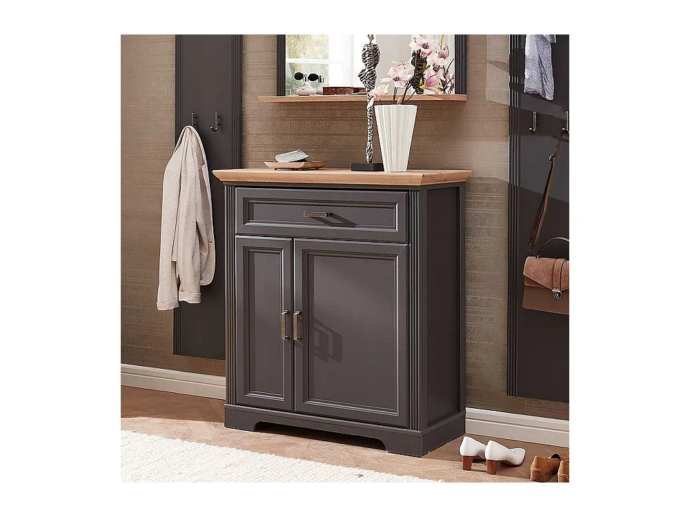 Garderoben Schuhschrank in Dunkelgrau und Eichefarben Landhausstil