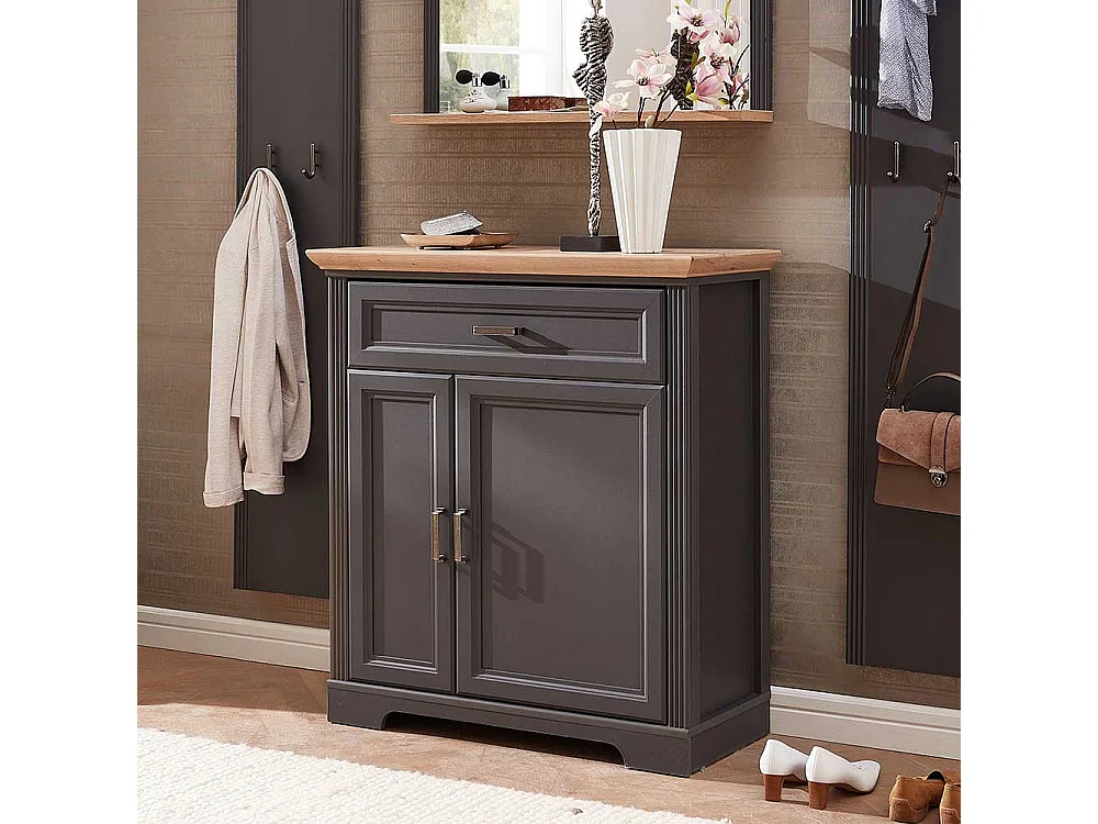 Garderoben Schuhschrank in Dunkelgrau und Eichefarben Landhausstil
