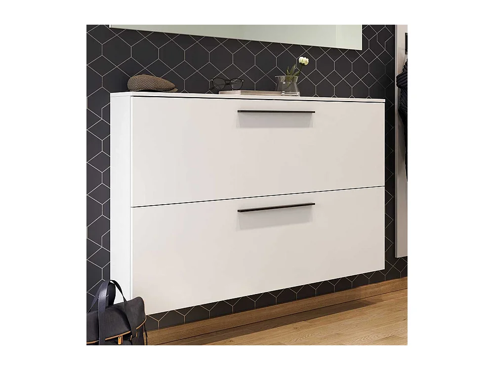 Garderoben Schuhschrank in Weiß melaminbeschichtet Schuhkörben aus Metall