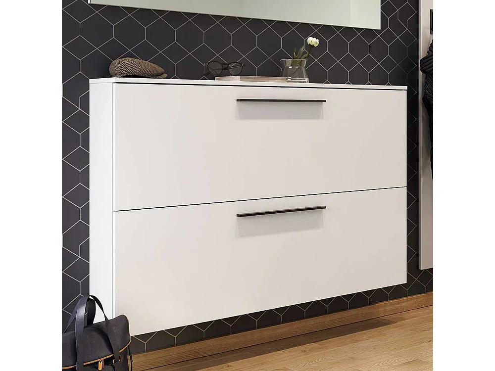 Garderoben Schuhschrank in Weiß melaminbeschichtet Schuhkörben aus Metall