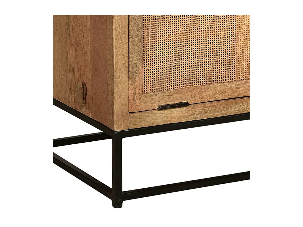 Schuhklappenschrank mit Schublade Rattan und Massivholz Mangobaum