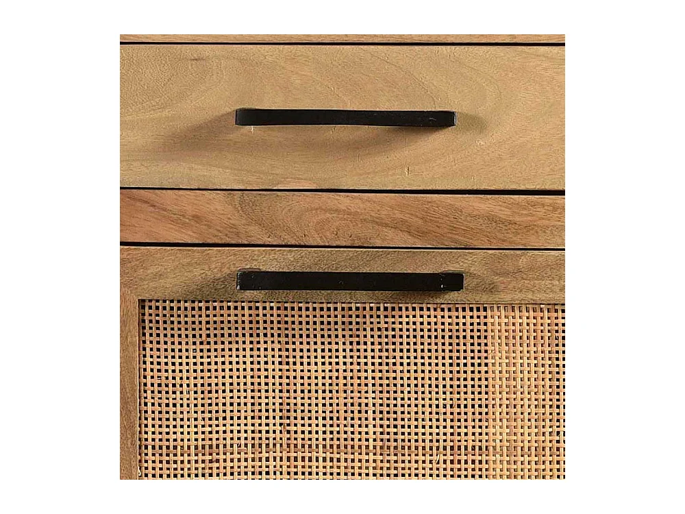 Schuhklappenschrank mit Schublade Rattan und Massivholz Mangobaum