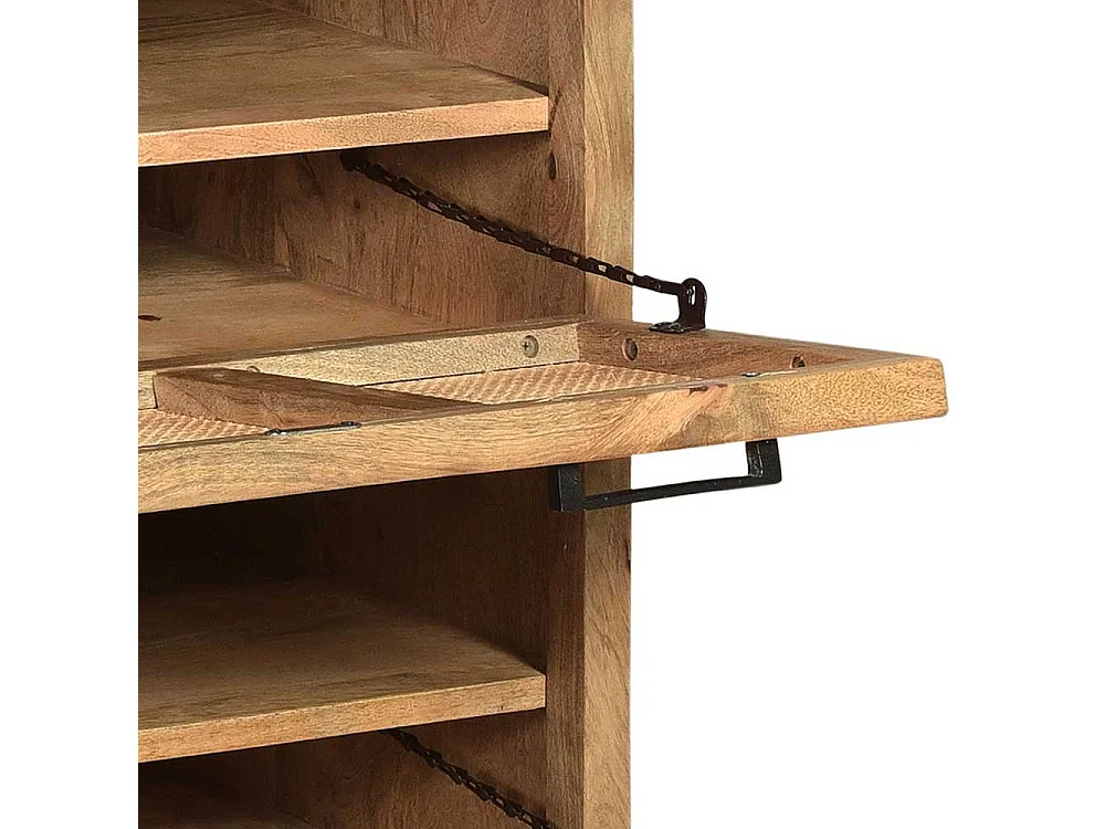 Schuhklappenschrank mit Schublade Rattan und Massivholz Mangobaum